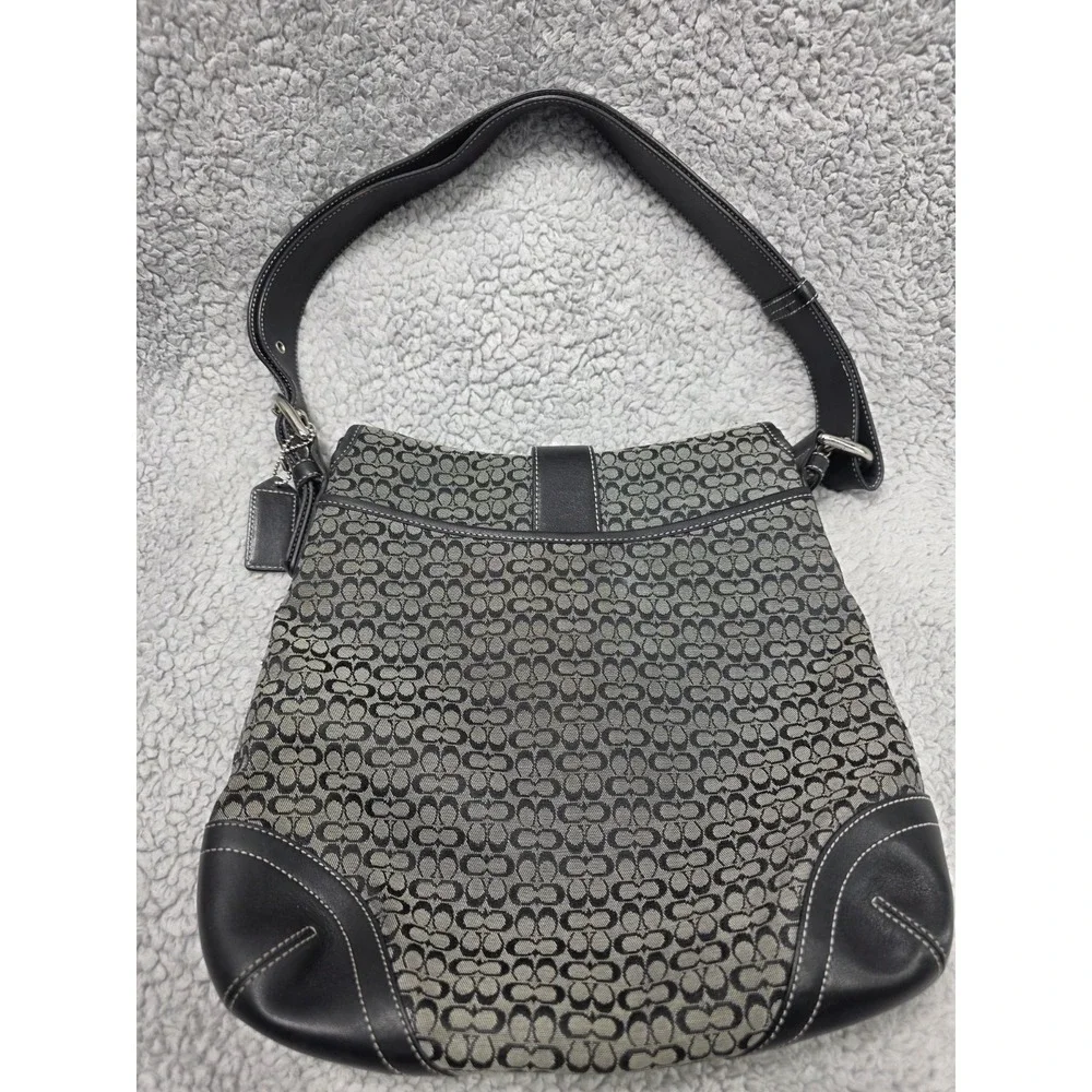 Coach K3M 6376 Black Signature Canvas Leather Adjustable Shoulder Bag‎